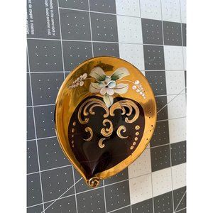Bohemian Vintage Hand Painted Flower Amethyst and Gold Trinket Dish